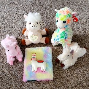 Stuffed Llama Lot - TY Beanie, Precious Moments, Fuzzy 3D Journal, Etc.